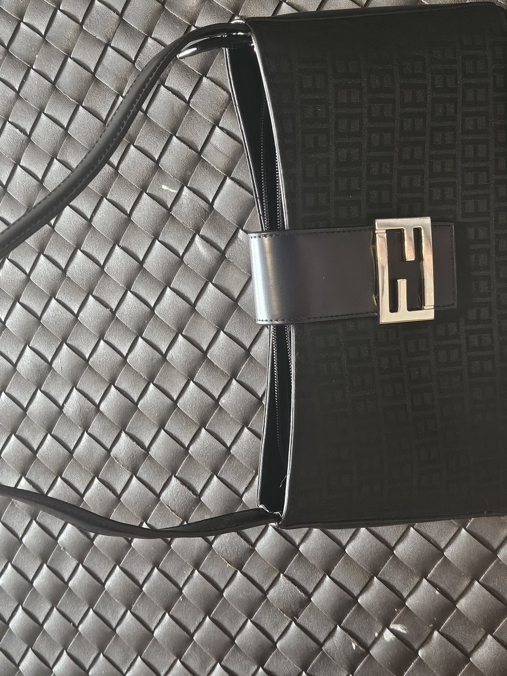 Black Shoulder Bag with Silver H-Clasp
